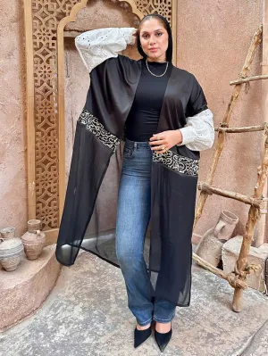 Typo Silk Puffed Sleeves Kaftan - Leocansa
