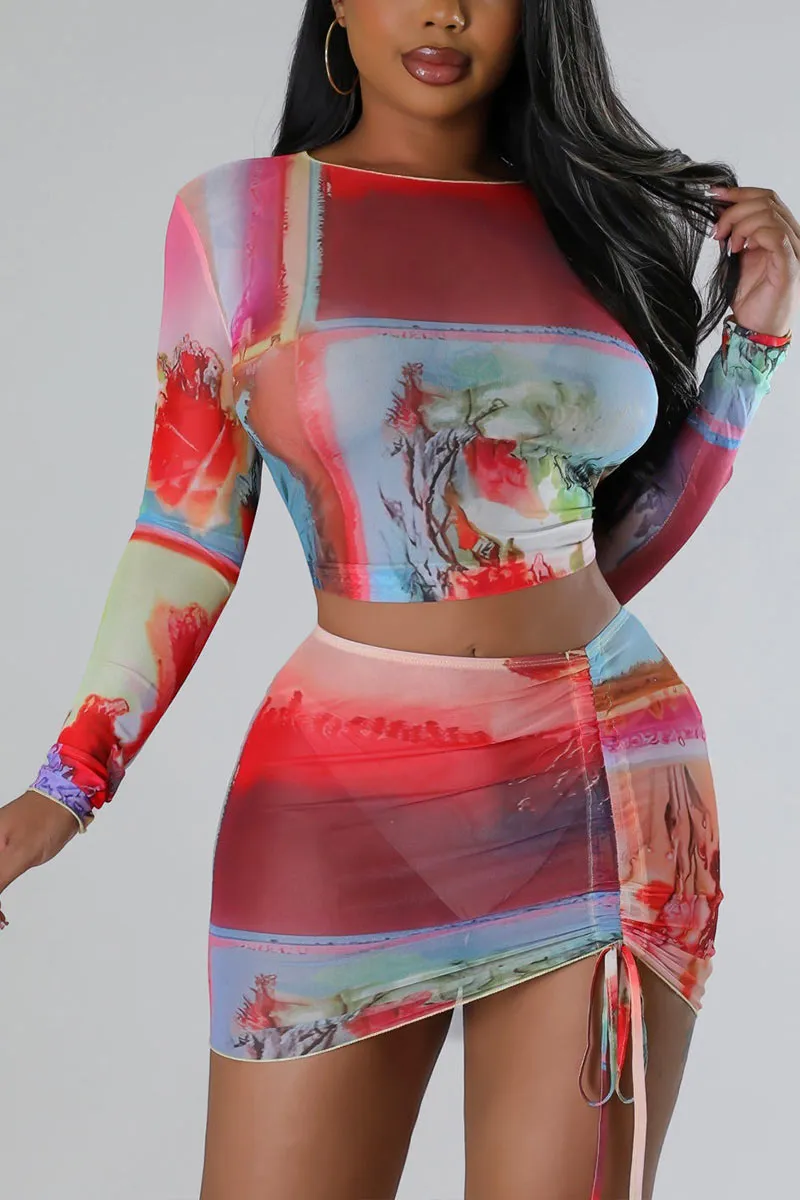UH0293 Mesh Shirt and Skirt Set