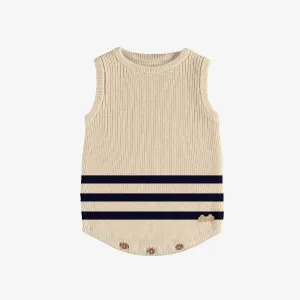 Une pièce de maille côtelée sans manche crème, naissance || Cream ribbed knit sleeveless One piece, newborn