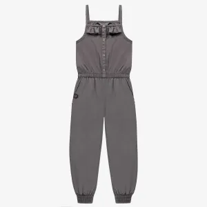 Une pièce long gris à bretelles minces et détails féminins, enfant || Long gray one-piece with thin straps and feminine details, child