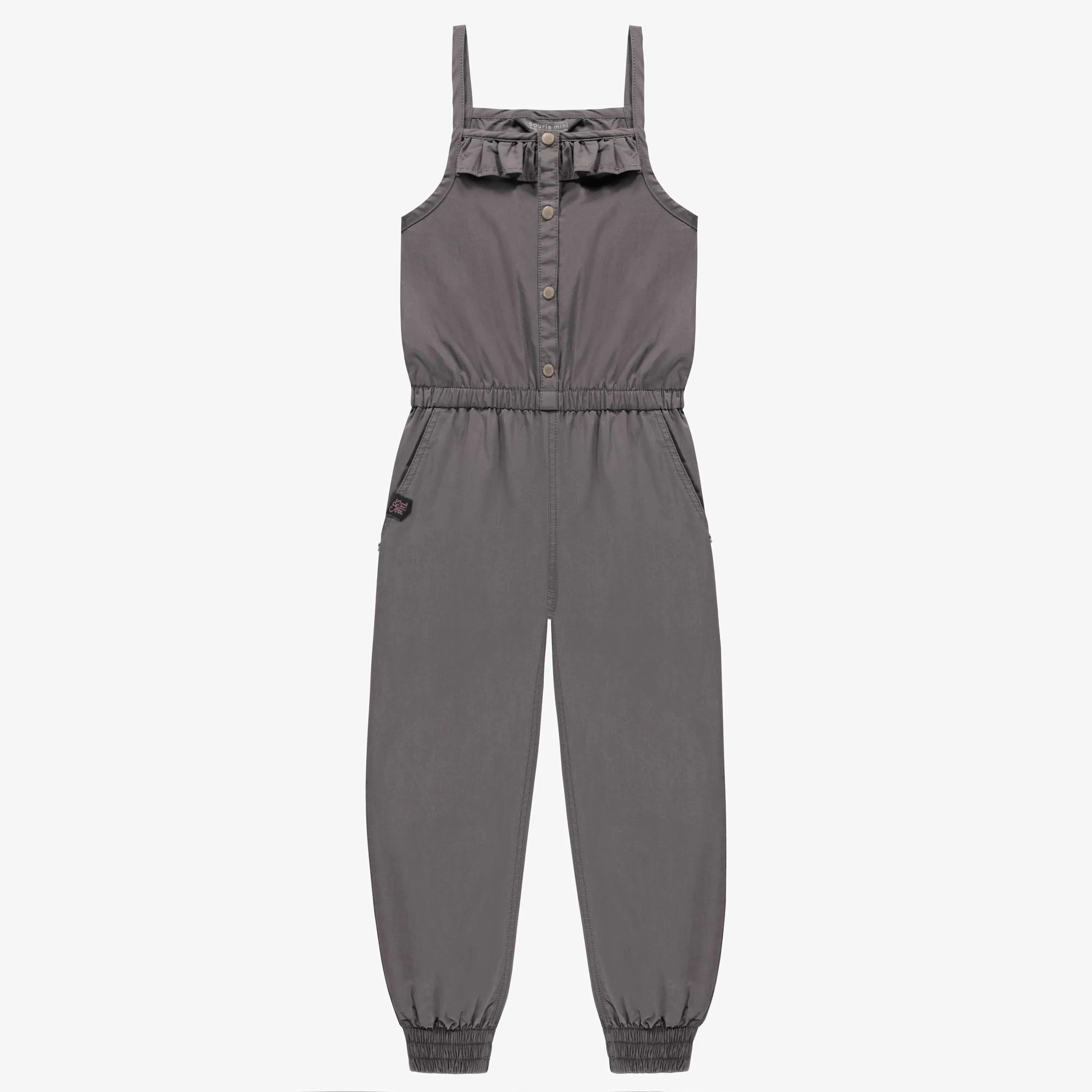 Une pièce long gris à bretelles minces et détails féminins, enfant || Long gray one-piece with thin straps and feminine details, child