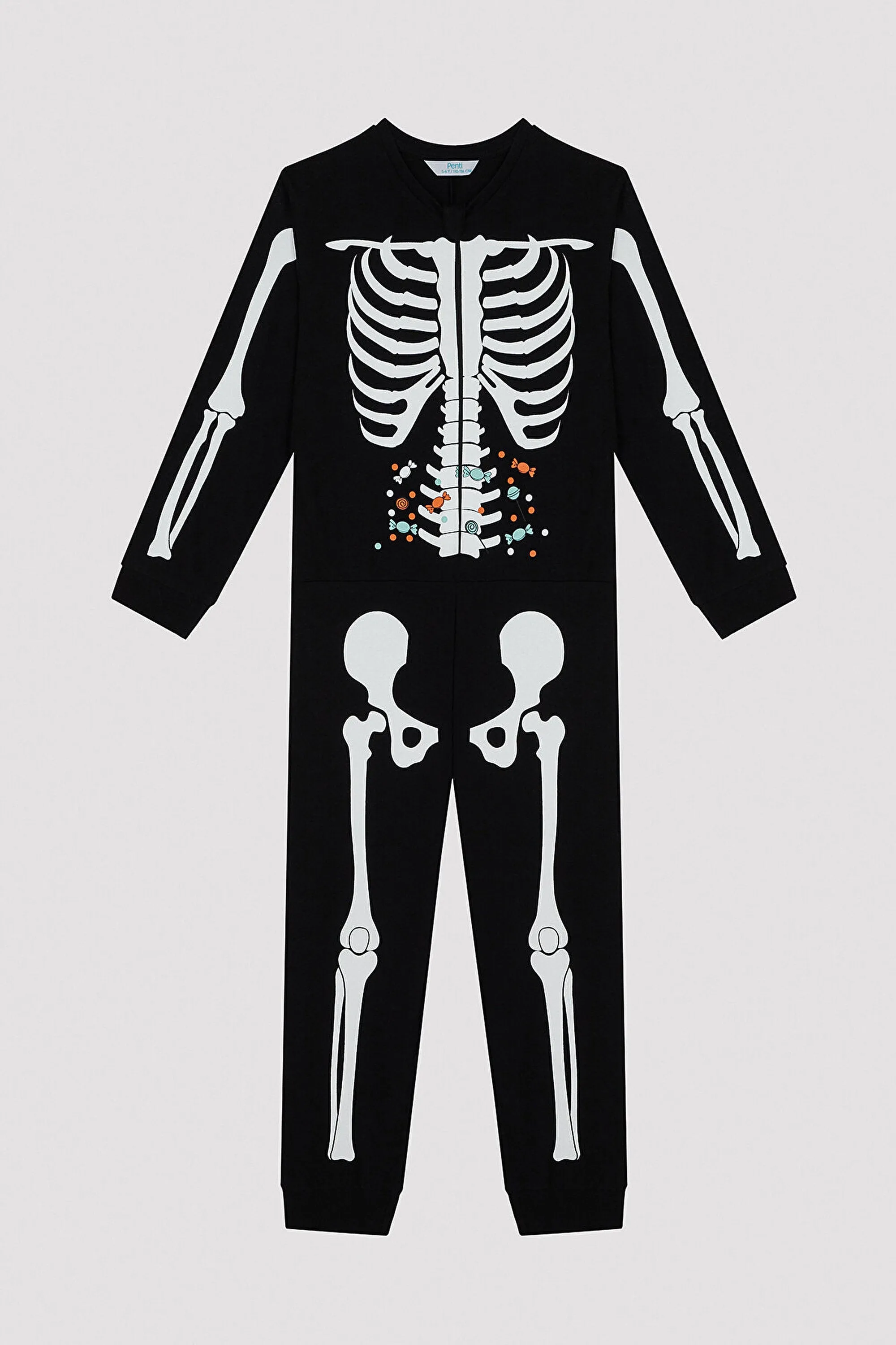 Unisex Kids Skeleton Patterned Black Pajama Set