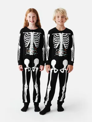 Unisex Kids Skeleton Patterned Black Pajama Set