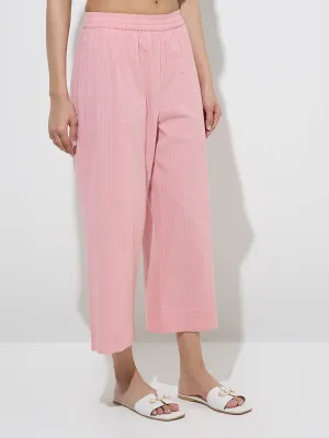 Utsa Light Pink Seersucker Striped Cotton Ethnic Pants