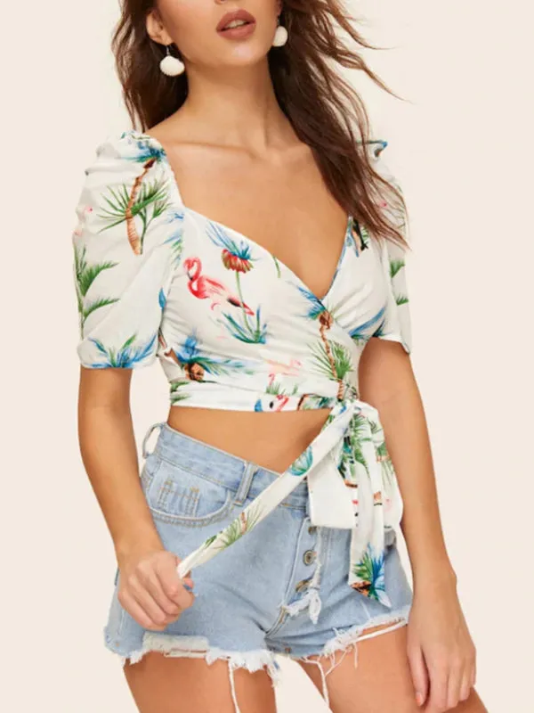 V-neck Slim Straps Printed Shirt Women
