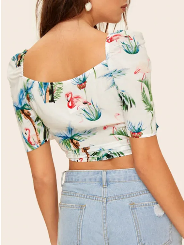 V-neck Slim Straps Printed Shirt Women