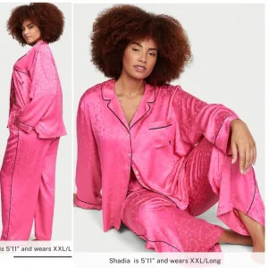 Victoria Secret iconic signature heart print Satin Long Pajama Set