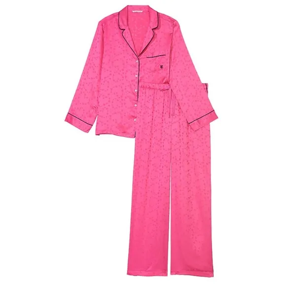 Victoria Secret iconic signature heart print Satin Long Pajama Set