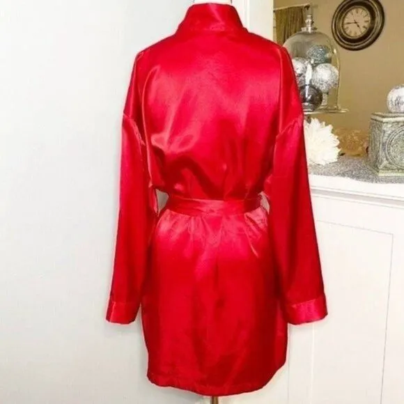 Victoria Secret Red Satin Kimino Robe One Size