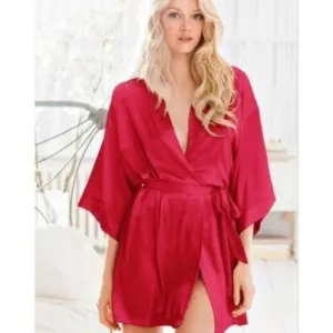 Victoria Secret Red Satin Kimino Robe One Size