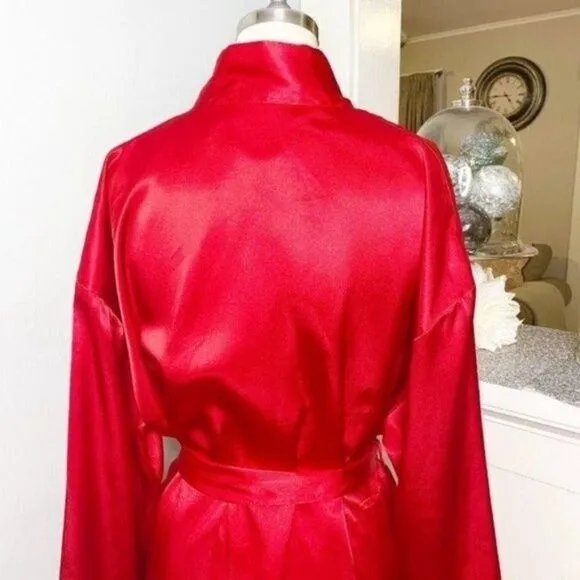 Victoria Secret Red Satin Kimino Robe One Size