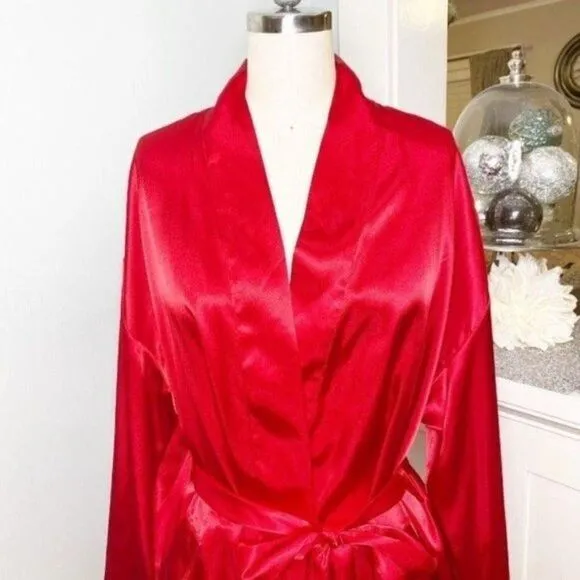Victoria Secret Red Satin Kimino Robe One Size