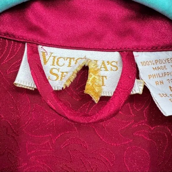 Victoria's Secret Gold Label Vintage Satin Jacquard Print Sash Tie Longline Robe