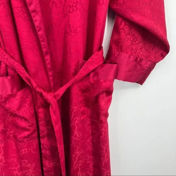 Victoria's Secret Gold Label Vintage Satin Jacquard Print Sash Tie Longline Robe