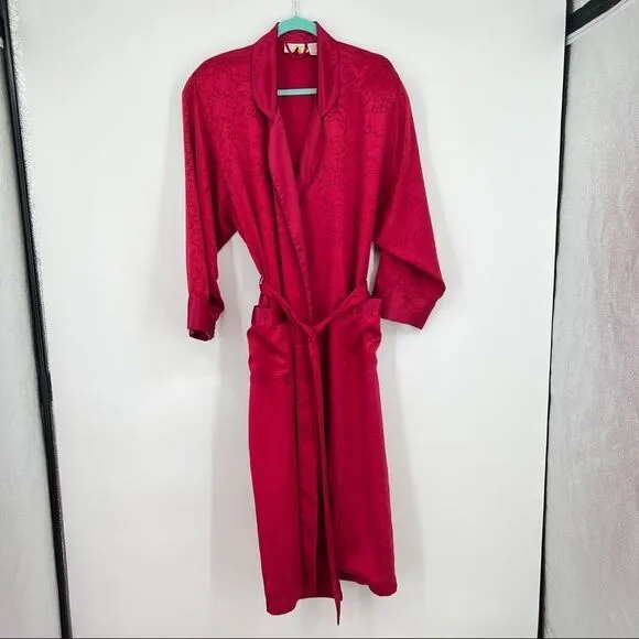 Victoria's Secret Gold Label Vintage Satin Jacquard Print Sash Tie Longline Robe