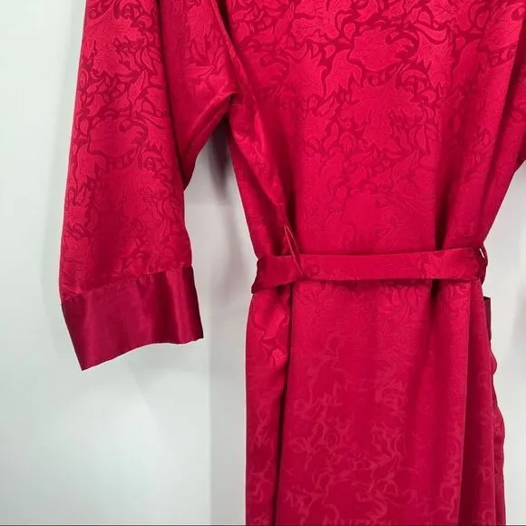 Victoria's Secret Gold Label Vintage Satin Jacquard Print Sash Tie Longline Robe