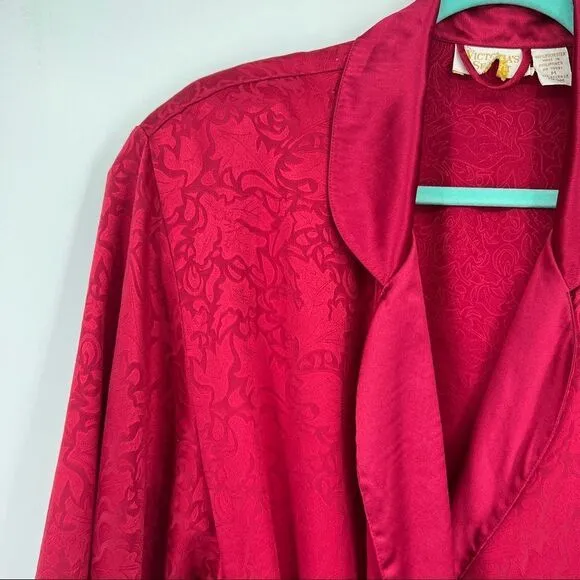 Victoria's Secret Gold Label Vintage Satin Jacquard Print Sash Tie Longline Robe