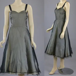 Vintage 50s Black sheer chiffon cocktail party dress