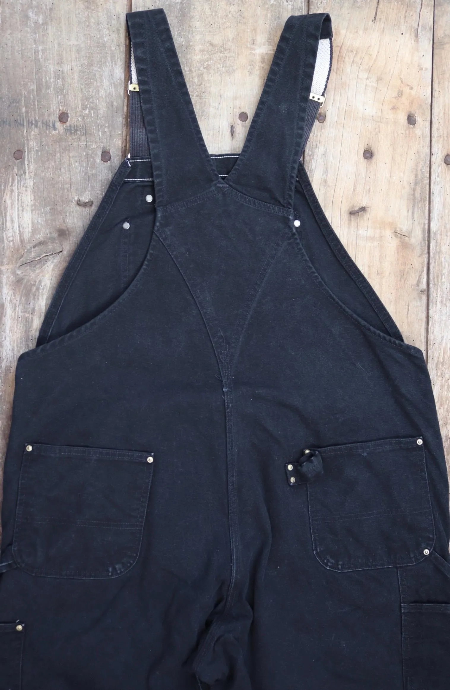 Vintage Carhartt overalls - workwear dungarees - black duck cotton canvas - 44" x 29" - triple stitched
