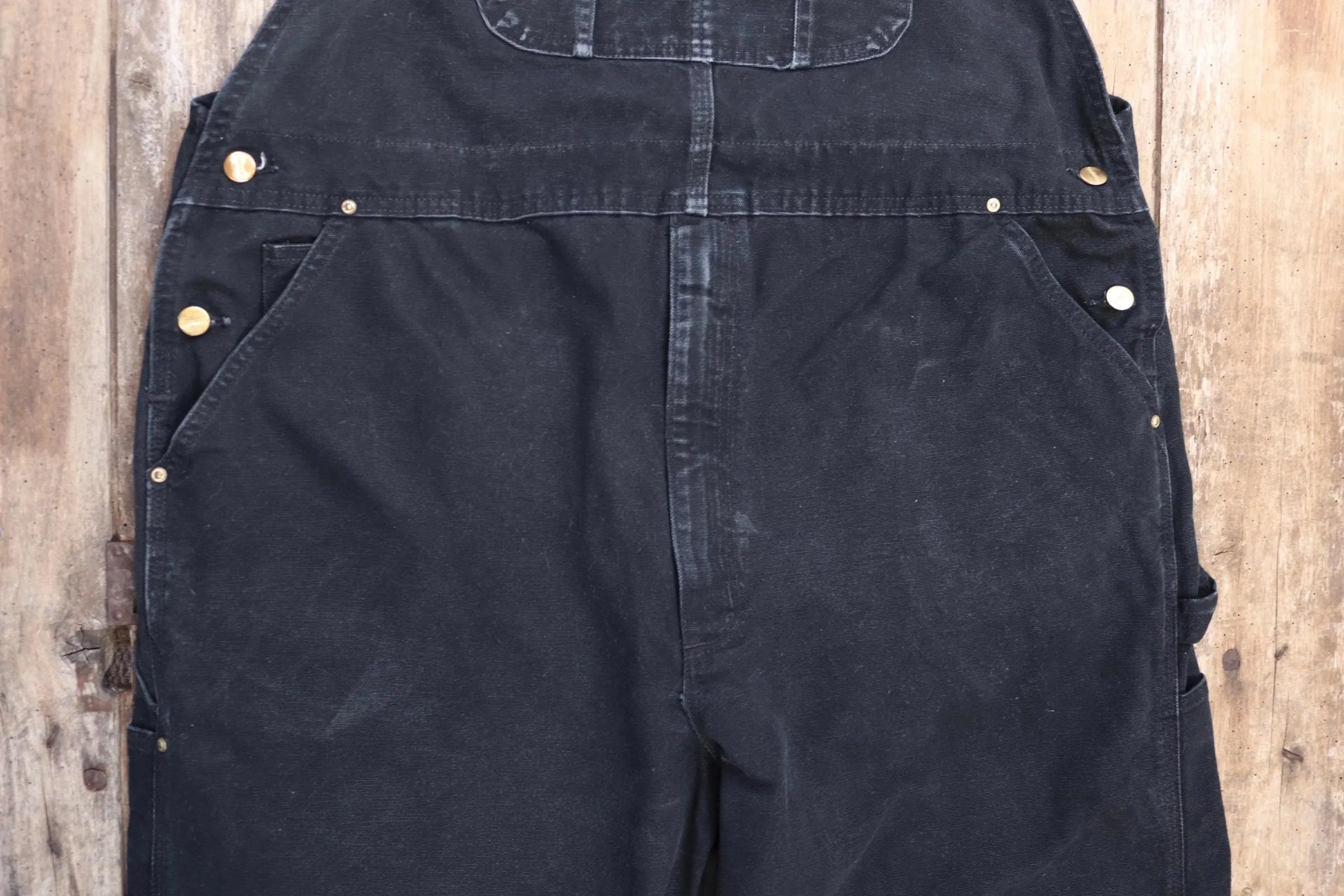 Vintage Carhartt overalls - workwear dungarees - black duck cotton canvas - 44" x 29" - triple stitched