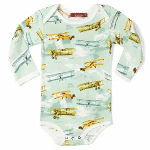 Vintage Planes Organic Cotton Long Sleeve One Piece