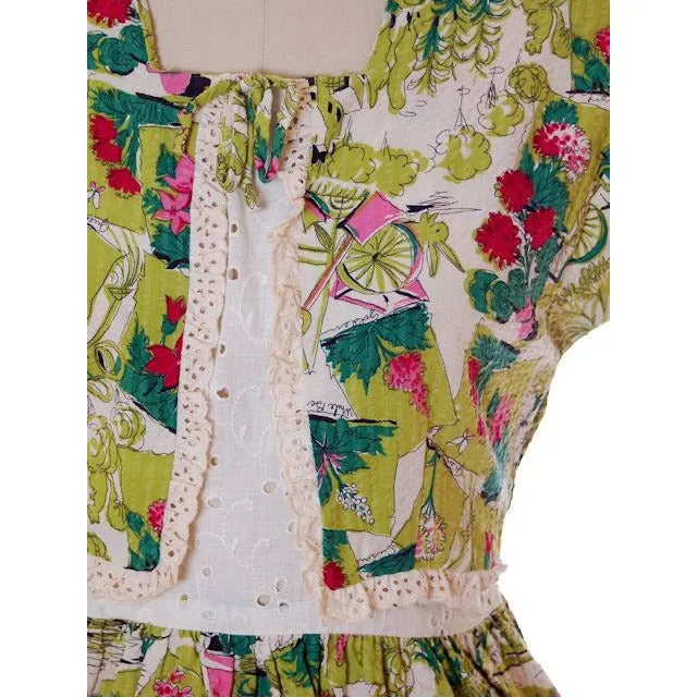 Vintage Printed Seersucker Dress Billie Barnes Original 1940s CUTE!