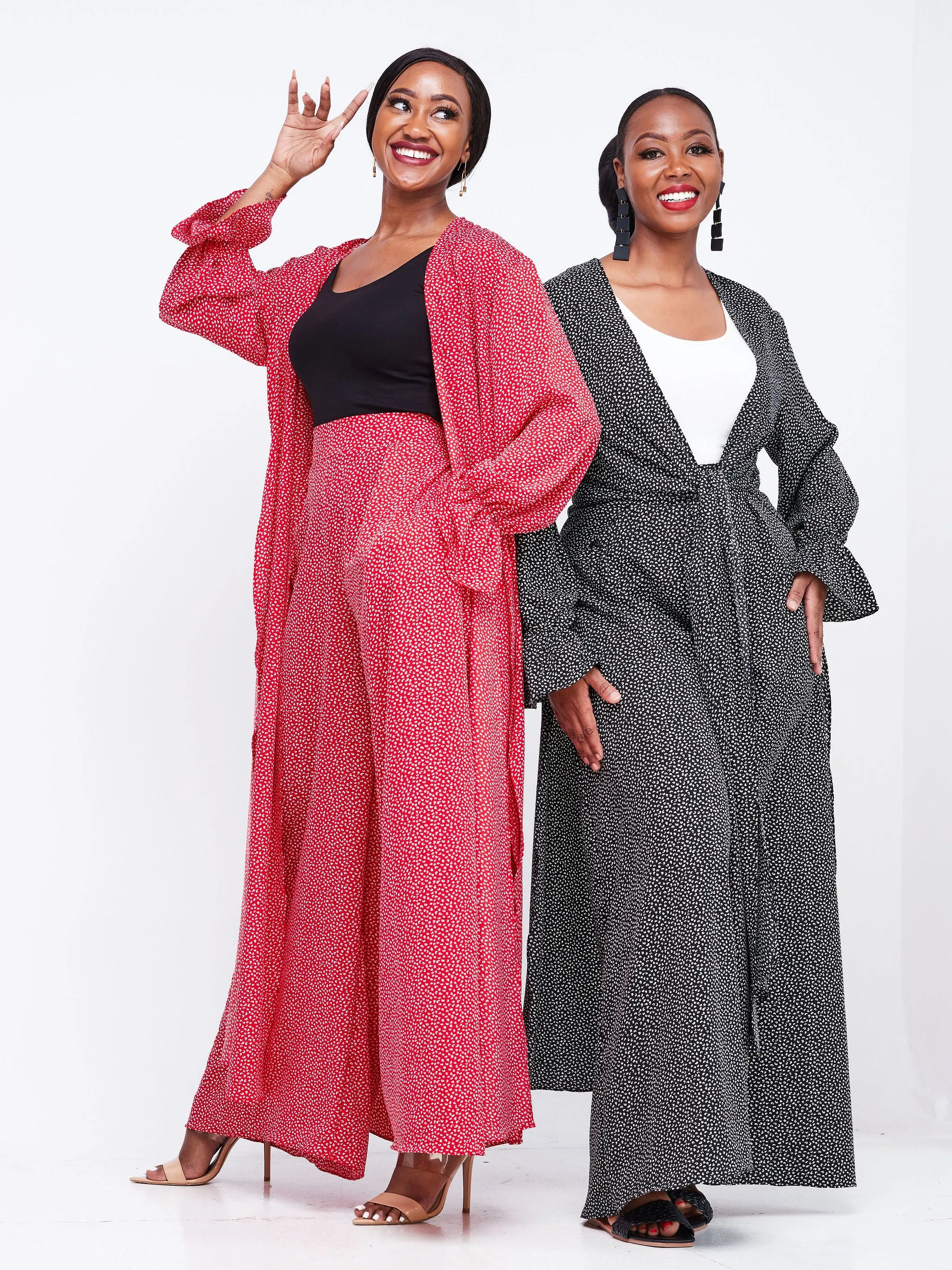 Vivo Jema High Slit Maxi Kimono - Black / White Abstract Print