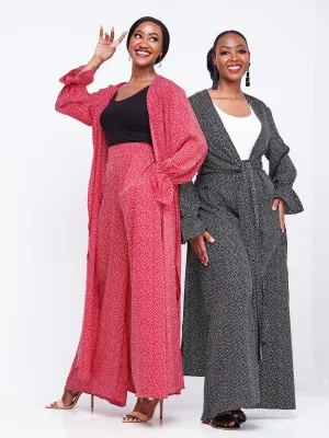 Vivo Jema High Slit Maxi Kimono - Black / White Abstract Print