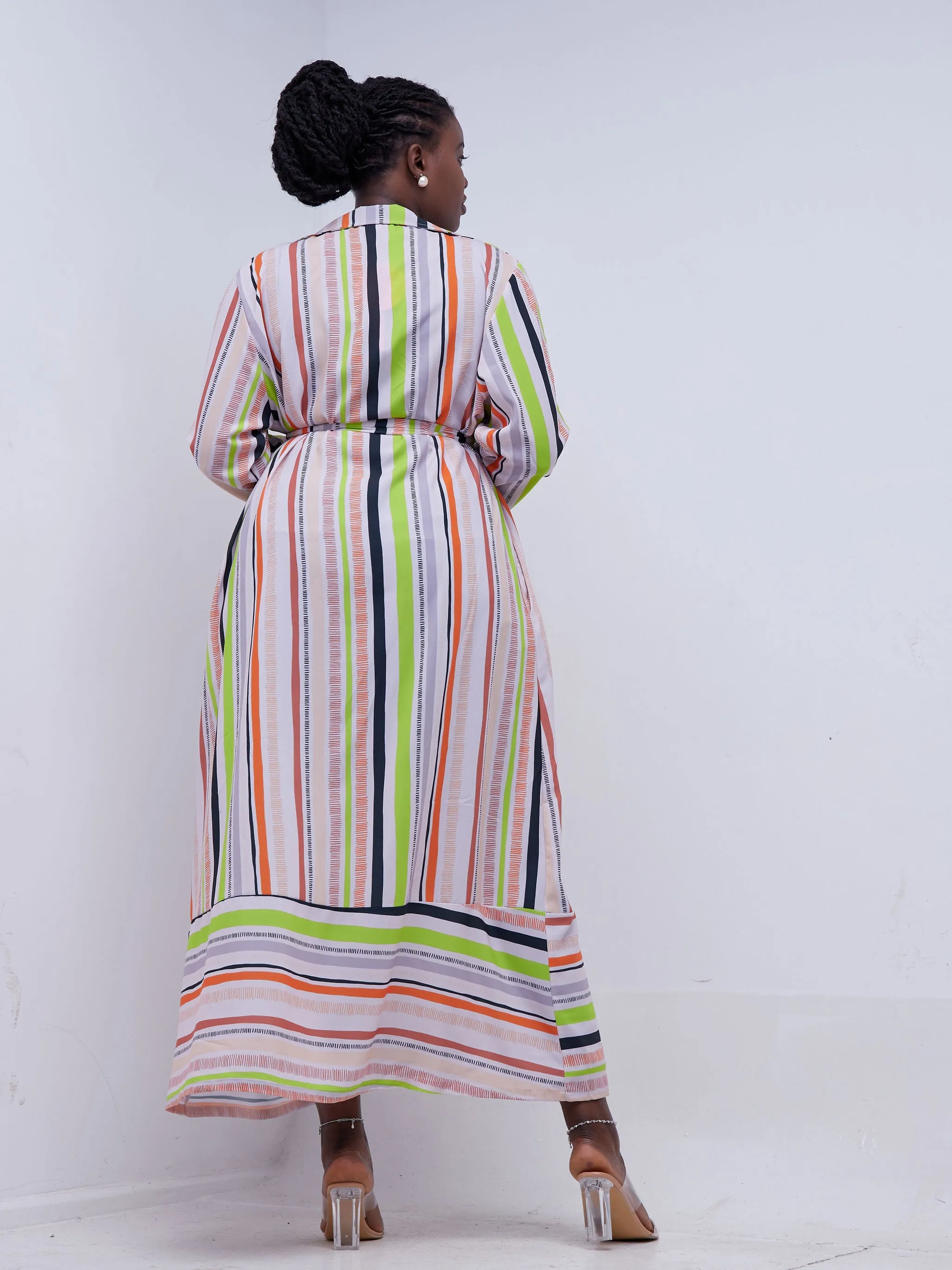 Vivo Mistari Long Sleeve Panelled Kimono - Beige / Orange Print