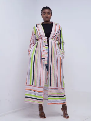 Vivo Mistari Long Sleeve Panelled Kimono - Beige / Orange Print