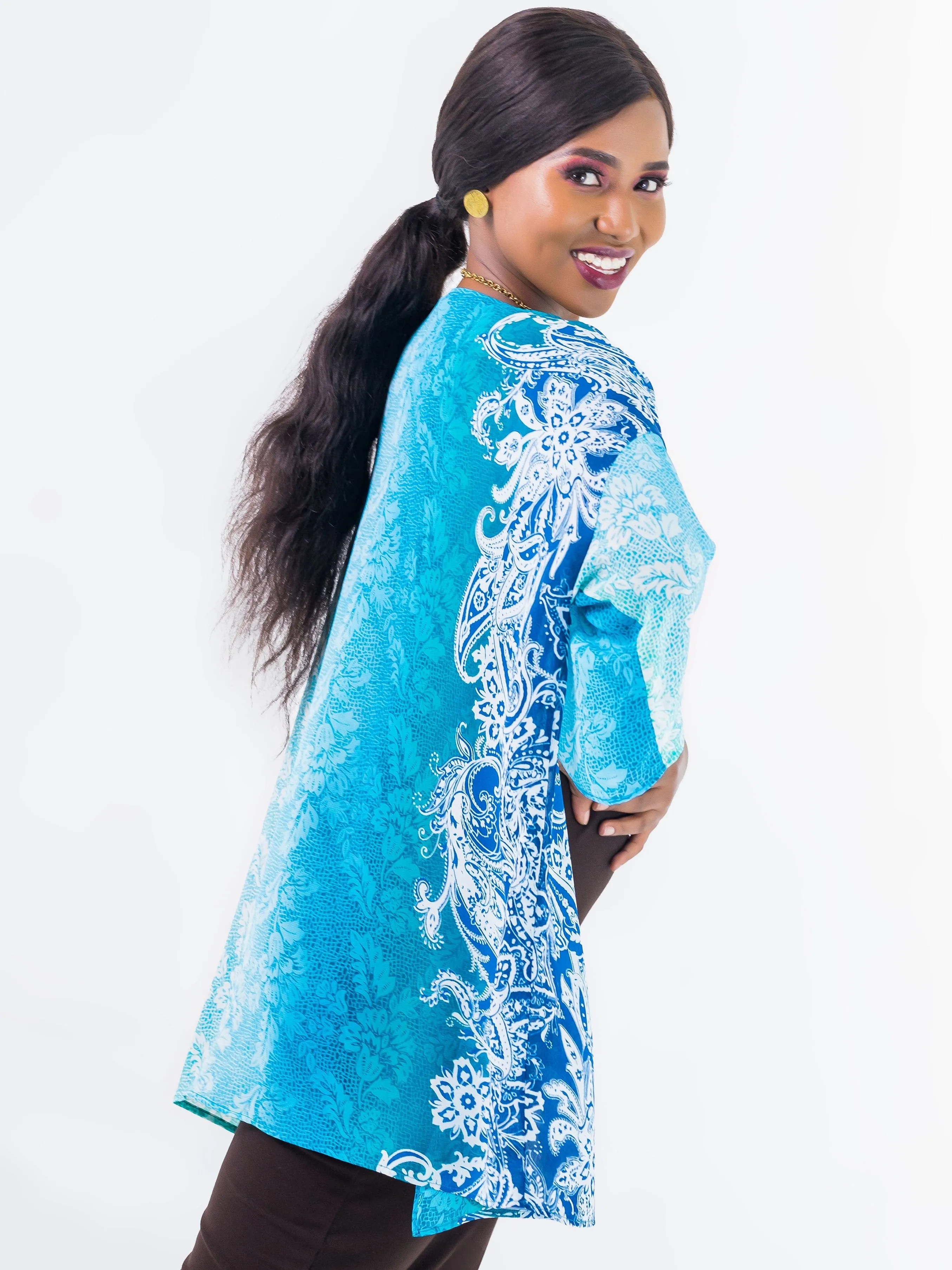 Vivo Tiwi Short Kimono - Blue Green Print