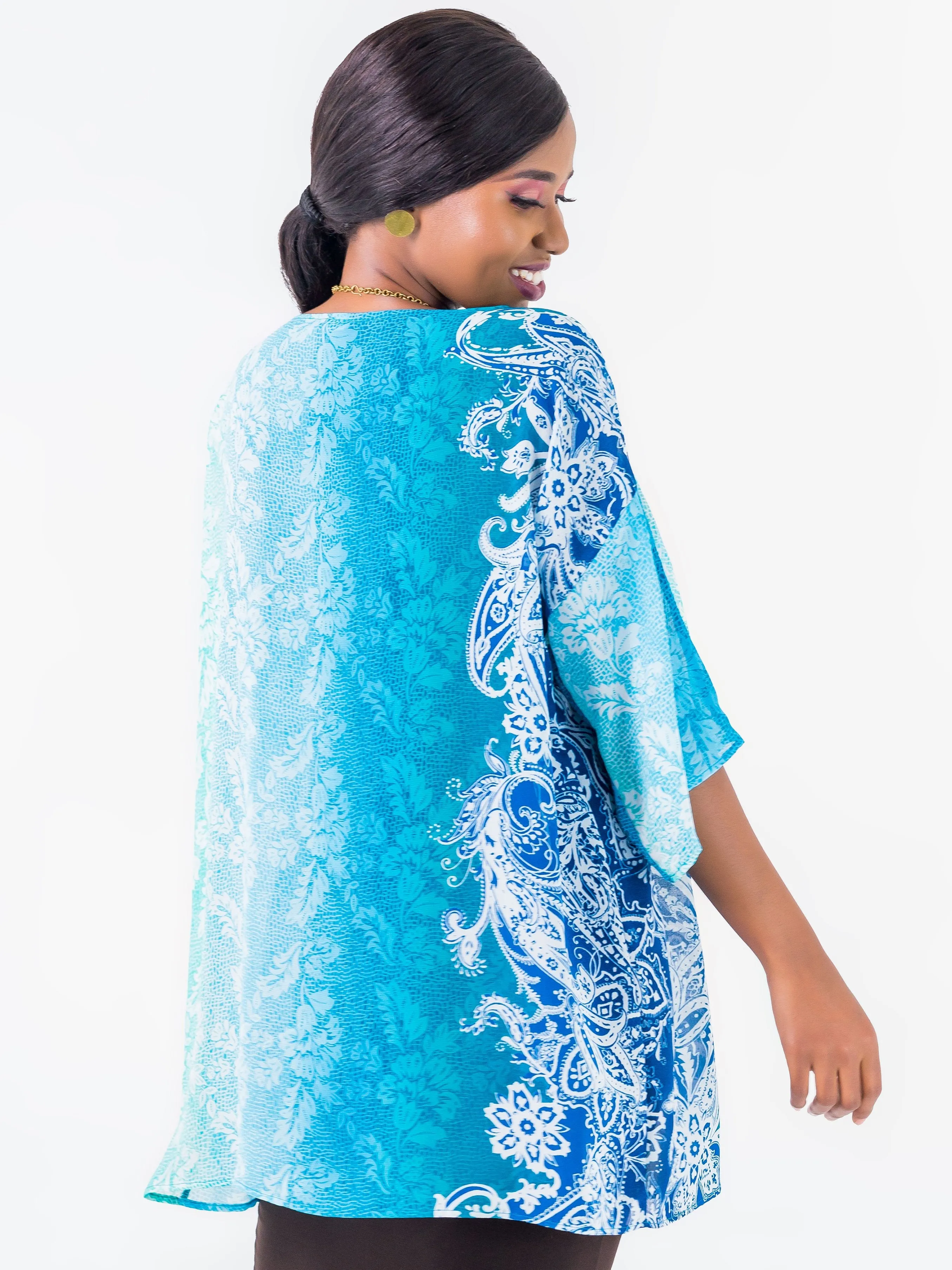Vivo Tiwi Short Kimono - Blue Green Print