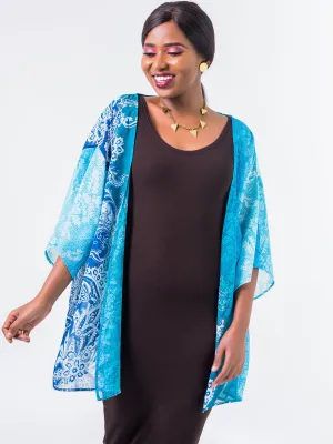 Vivo Tiwi Short Kimono - Blue Green Print