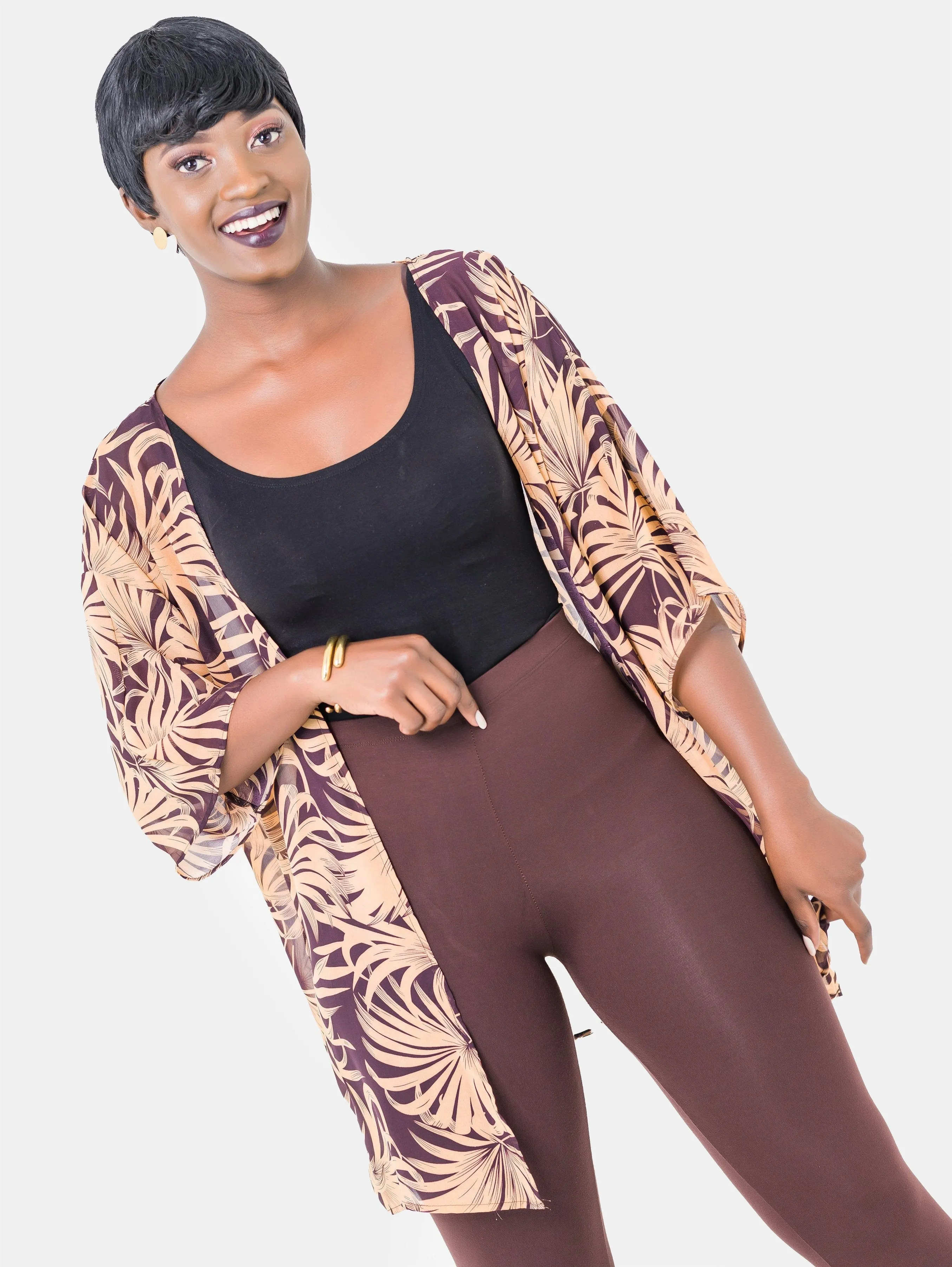Vivo Tiwi Short Kimono - Brown-Print