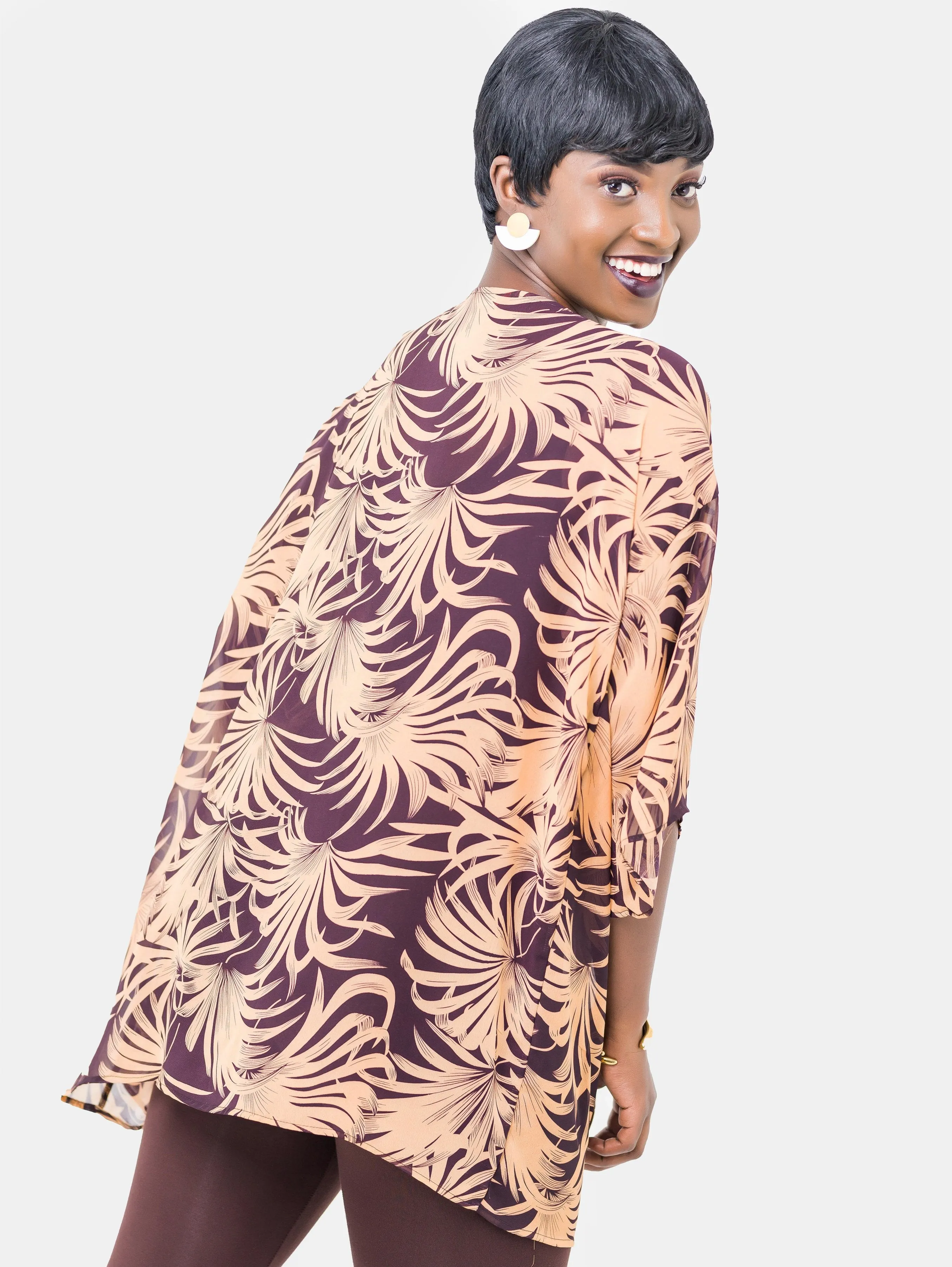 Vivo Tiwi Short Kimono - Brown-Print
