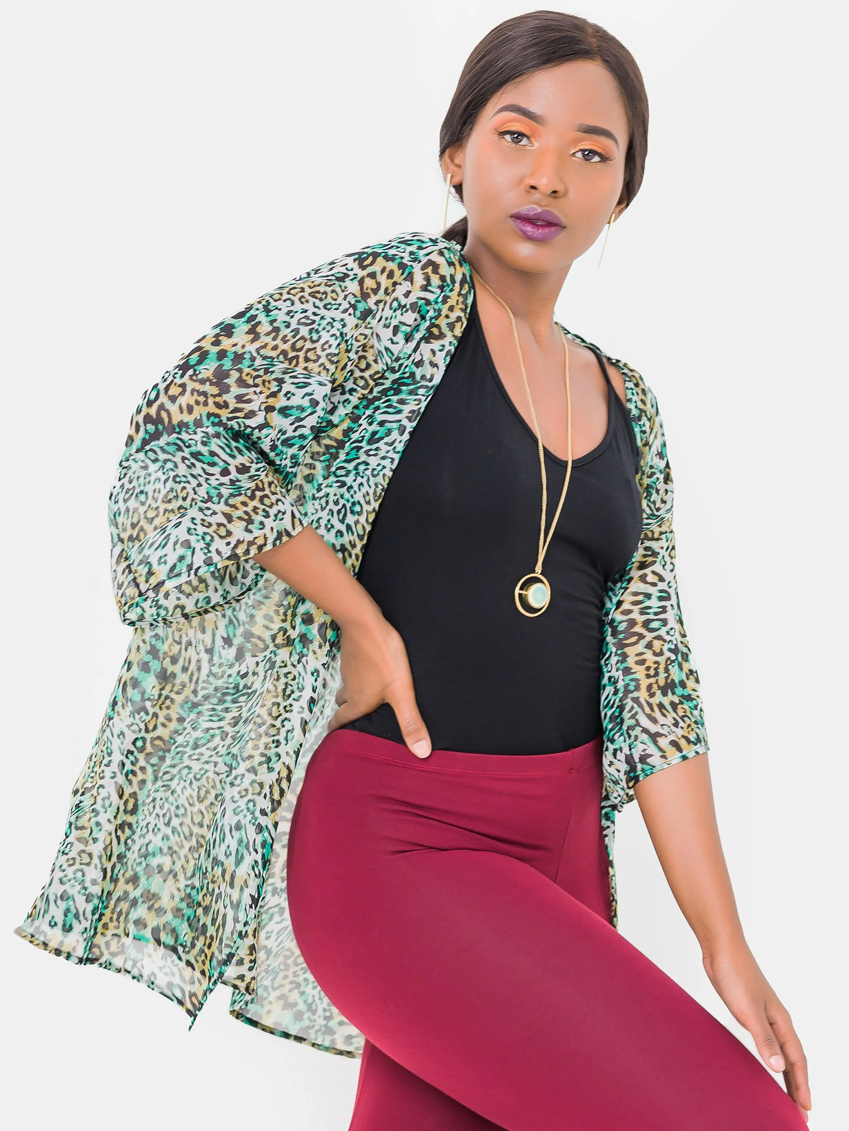 Vivo Tiwi Short Kimono - Tiger Green Print