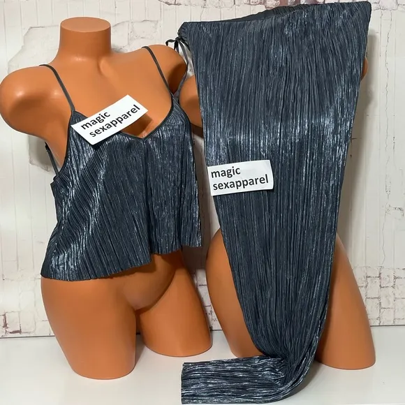 VS L 2 PC PAJAMAS SET VERY SEXY PLEATED SHINE SATIN