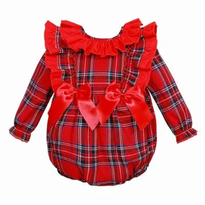 Wee Me Baby Girls Tartan Double Bow Romper