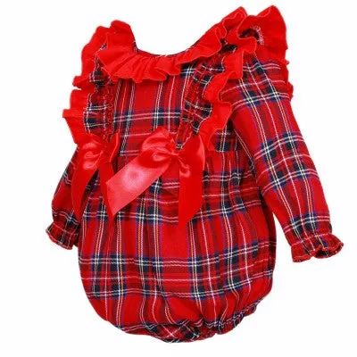 Wee Me Baby Girls Tartan Double Bow Romper