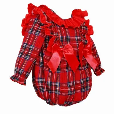 Wee Me Baby Girls Tartan Double Bow Romper