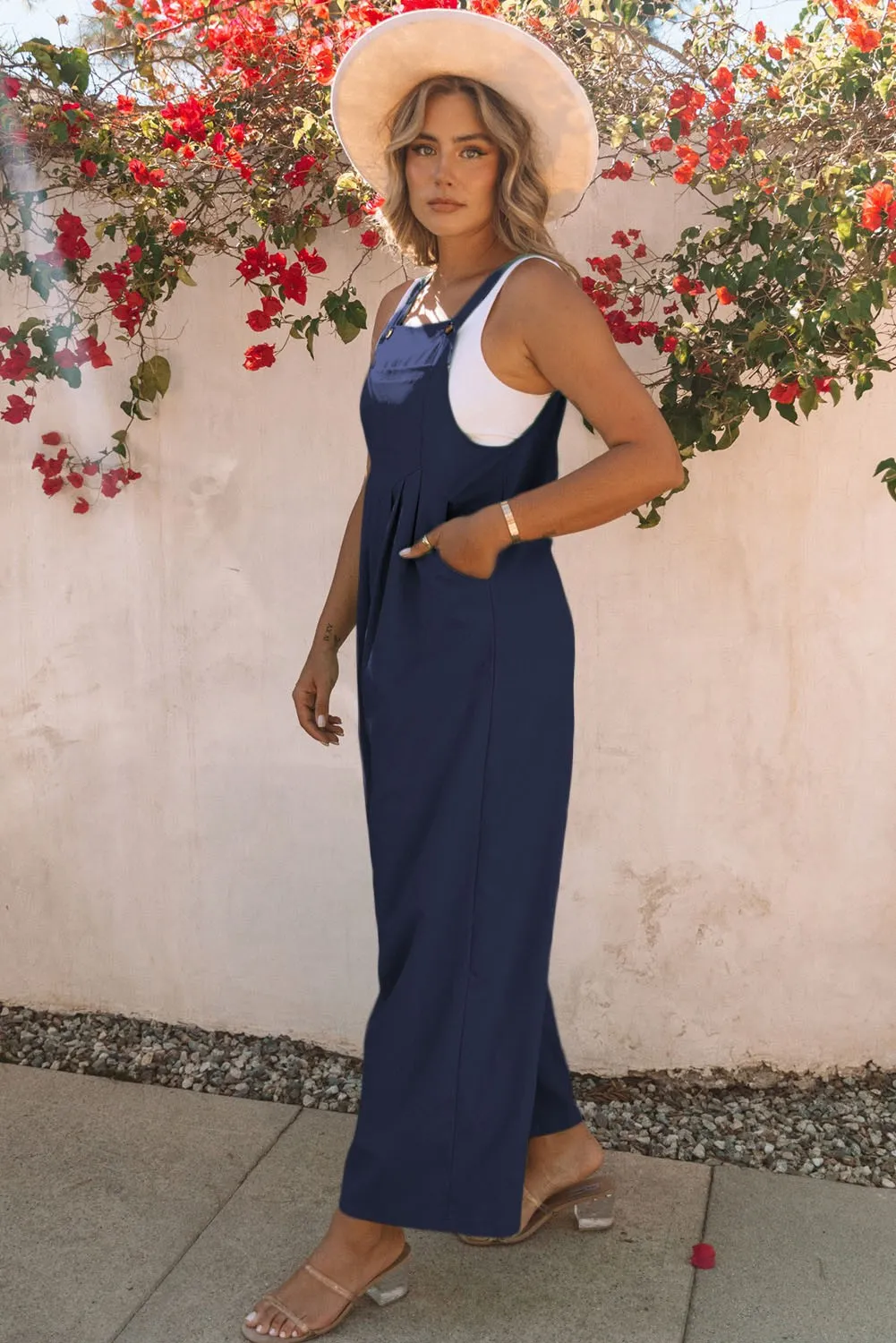 What Goes Around Pleated Overalls, Navy PREORDER!