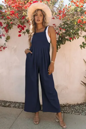 What Goes Around Pleated Overalls, Navy PREORDER!