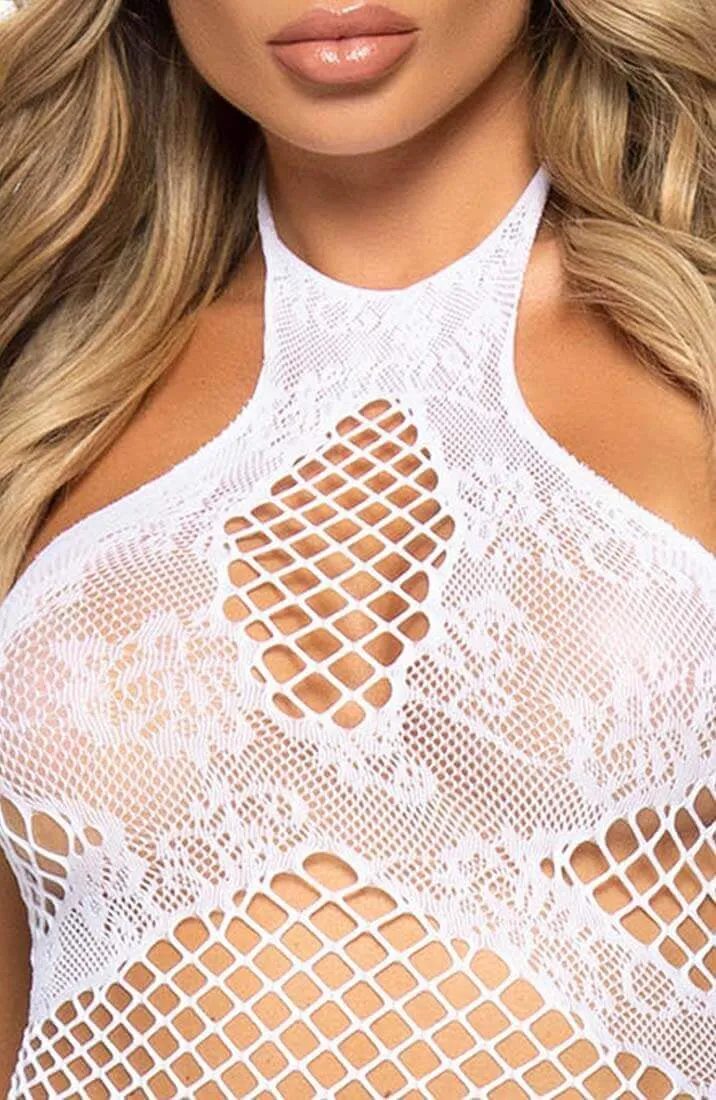 White crotchless halter neck bodystocking - Playing it Up