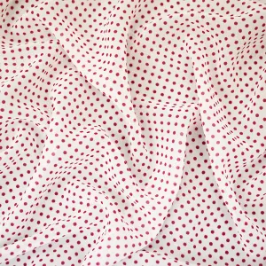 White-Red Polka Dots Printed Poly Chiffon Woven Fabric