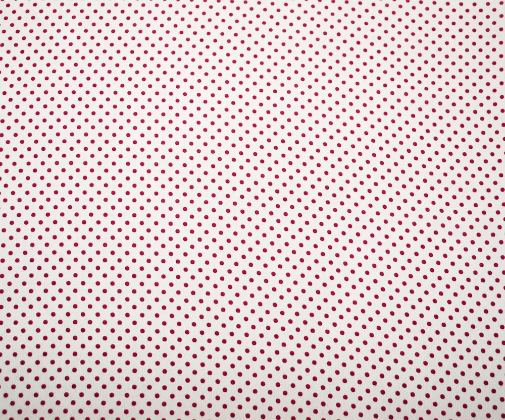 White-Red Polka Dots Printed Poly Chiffon Woven Fabric