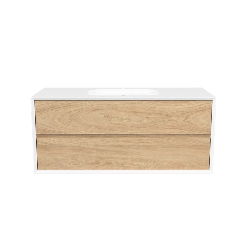 Whitehaven 2 Drawers Bathroom Vanity with Silk Surface Sink - Wall Mount - 48" Wood/Prime Oak