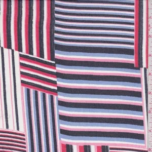 White/Red/Navy Linear Patch Crepe Georgette Fabric
