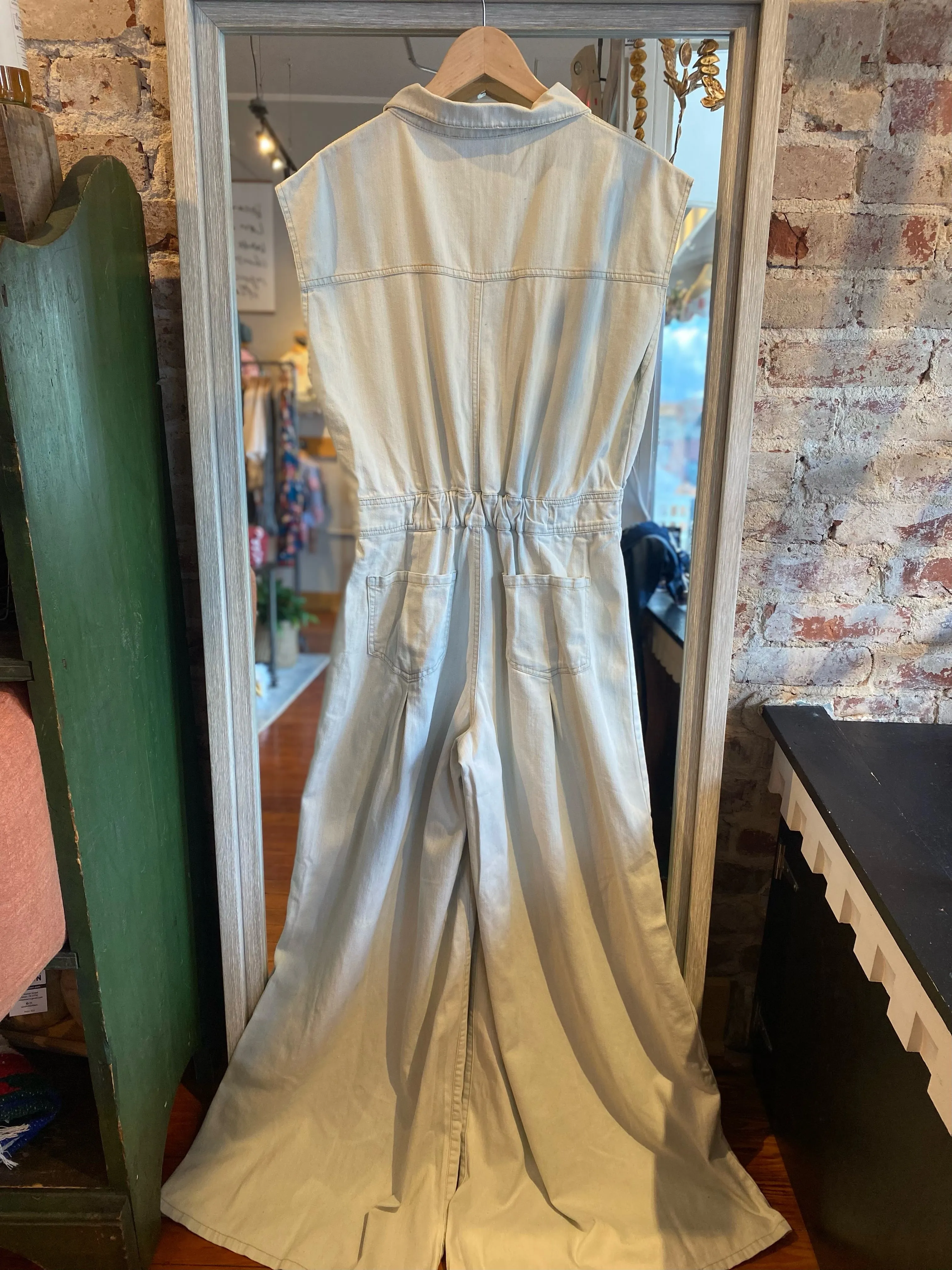 Wide Leg Denim Jumpsuit- Light