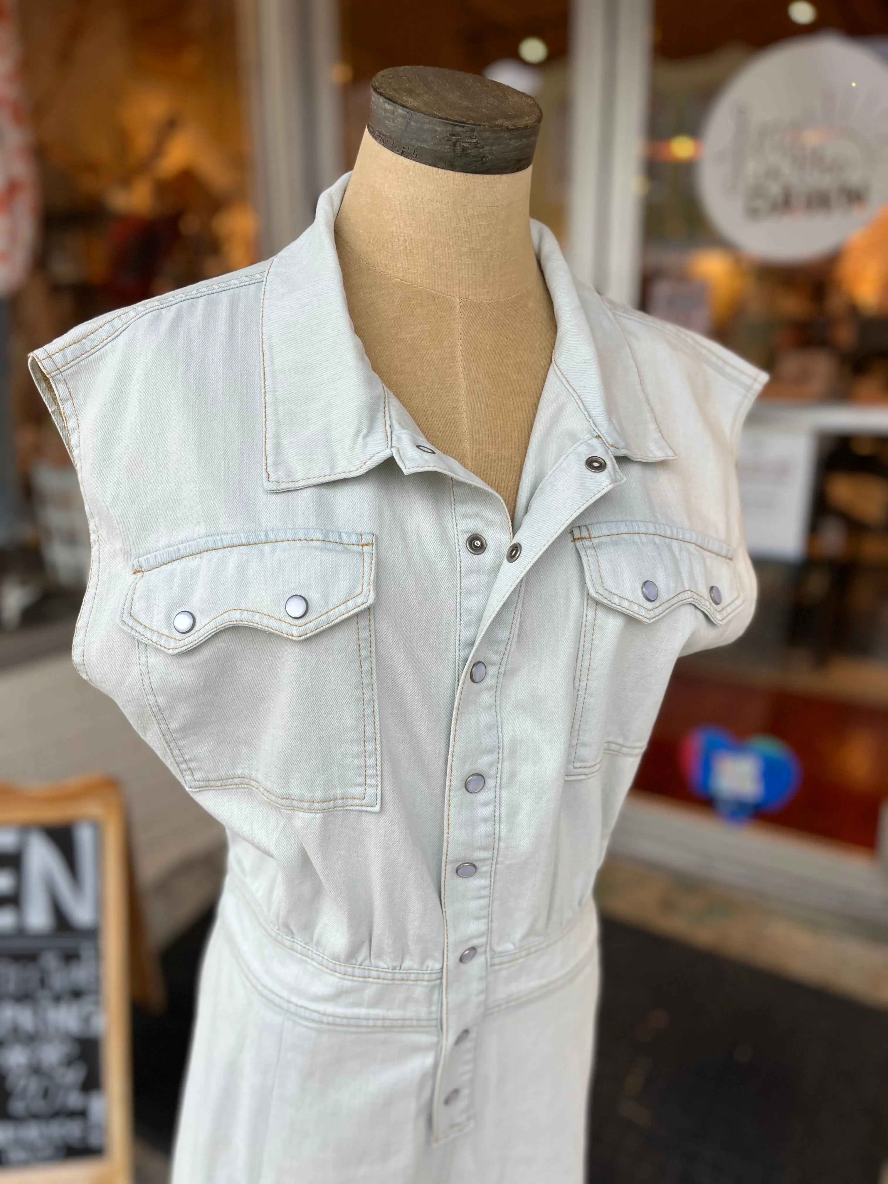 Wide Leg Denim Jumpsuit- Light