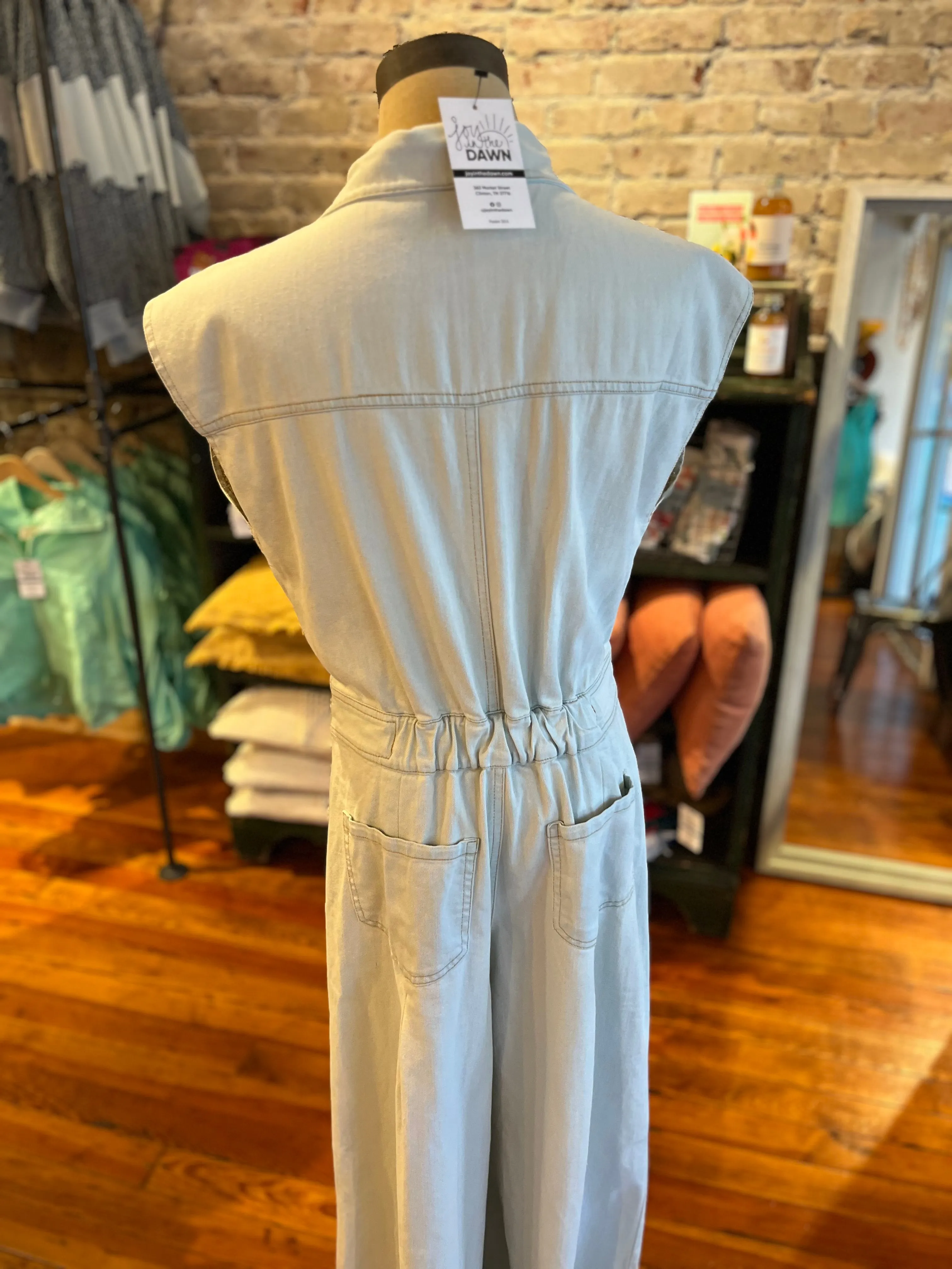 Wide Leg Denim Jumpsuit- Light